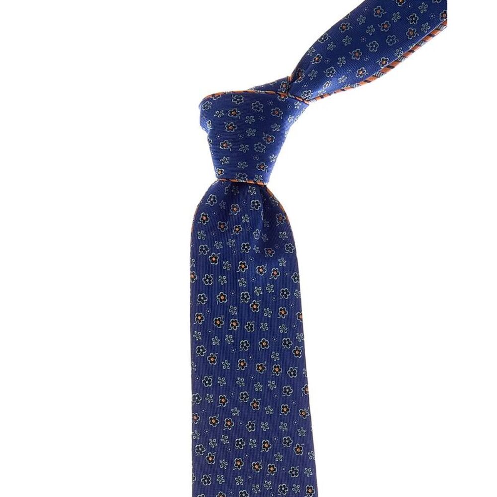 Canali Blue Floral/Orange Stripes Reversible Silk Tie